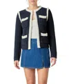 English Factory Colorblock Braided Cardigan In Blue