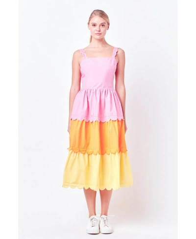 English Factory Women's Colorblock Scallop Dress In Pink Multi