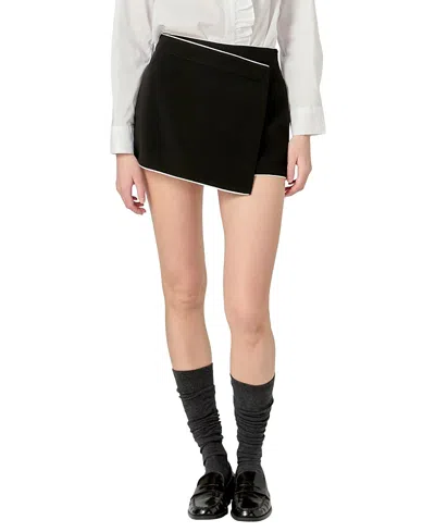 English Factory Women's Contrast Pointed Skort In Black/off White