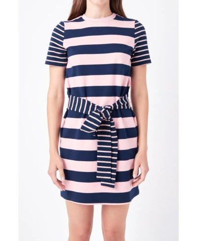 English Factory Women's Contrast Stripe Knit Mini Dress In Navy,pink