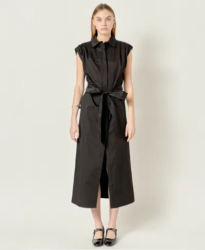 English Factory Women's Cotton Collared Button Dress In Black