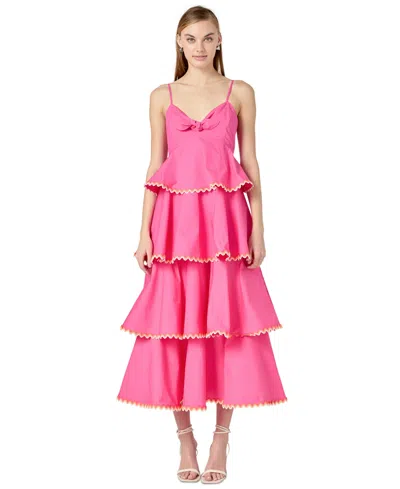 English Factory Women's Cotton Sleeveless Tiered A-line Dress In Hot Pink