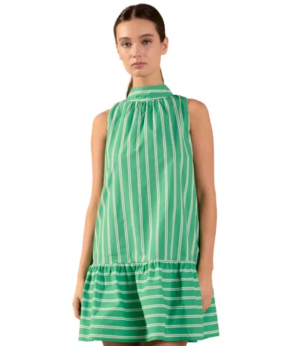 English Factory Women's Cotton Stripe Halter Mini Dress In Green,off White