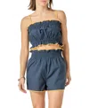 English Factory Colorblock Linen Blend Crop Camisole In Blue