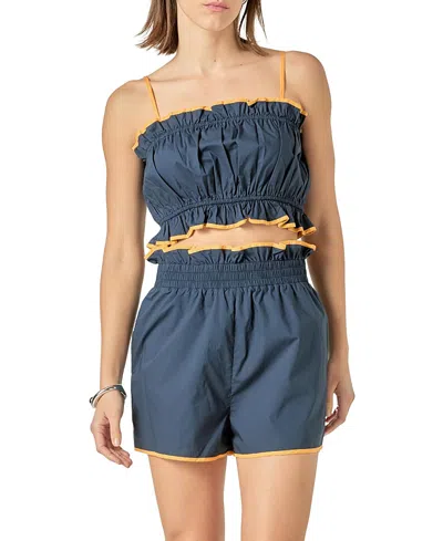 ENGLISH FACTORY WOMEN'S CROPPED TOP WITH COLORBLOCK BINDING