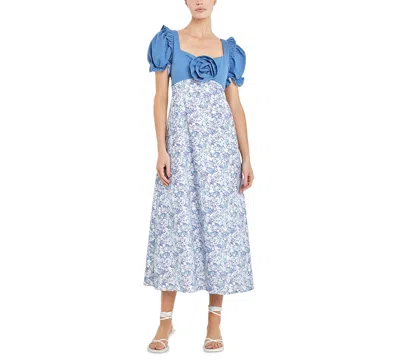 English Factory Women's Denim-trim Maxi Dress In Blue Multi