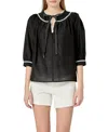 English Factory Embroidered Tie Neck Top In Black