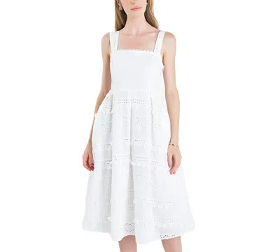 English Factory Women's Heart Eyelet Sleeveless Midi Dress In White