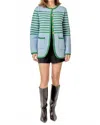 English Factory Women's Knit Striped Sweater Cardigan In Blue Green Multi In Green