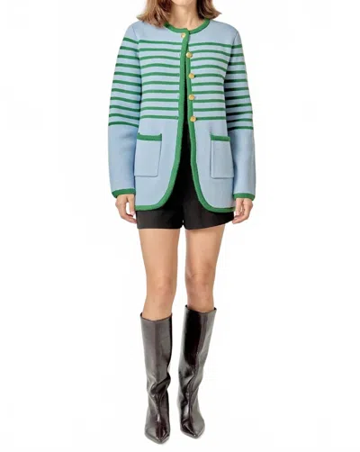 English Factory Women's Knit Striped Sweater Cardigan In Blue Green Multi