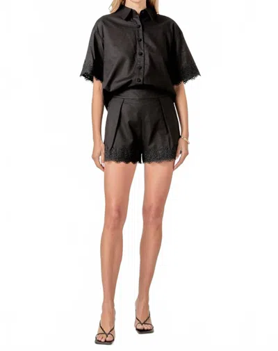 English Factory Women's Midnight Lace Linen Shorts In Black