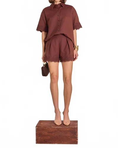 English Factory Women's Midnight Lace Linen Shorts In Chocolate Brown