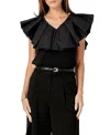 English Factory Mixed Media Ruffle Sleeveless Top