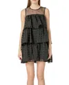English Factory Grid Pattern Tiered Organza Minidress In Black