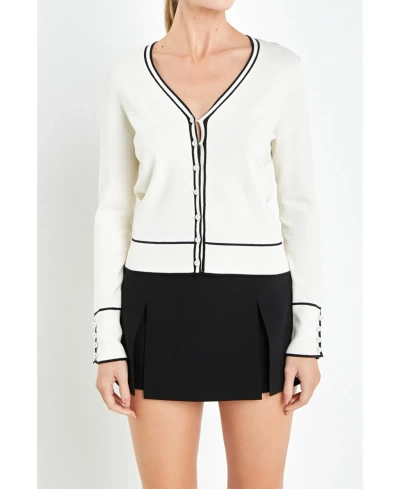English Factory Women's Pearl Button Knit Cardigan In Cream,black