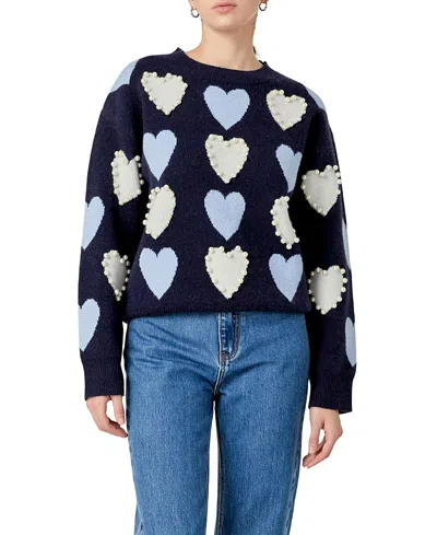 English Factory Women's Pearl With Heart Pattern Sweater
