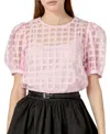 English Factory Women's Plaid Sheer Puff Sleeve Top In Pink