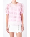 English Factory Women's Plaid Sheer Puff Sleeve Top In Pink