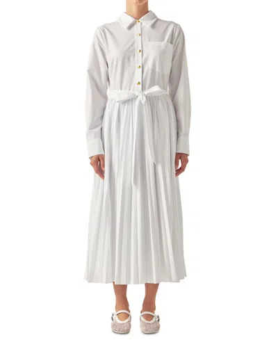 English Factory Pleated Long Sleeve Shirtdress In Off White