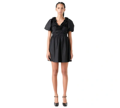 English Factory Women's Rosette Puff-sleeve Mini Dress In Black