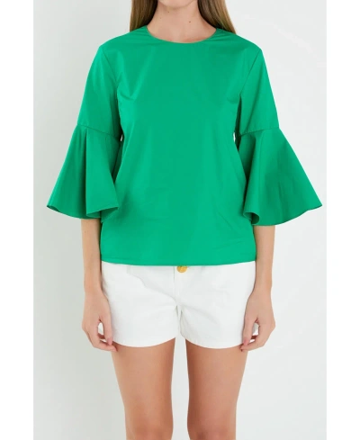 English Factory Women's Ruffled Cotton Blend Top In Green