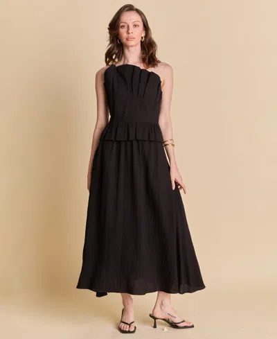 ENGLISH FACTORY WOMEN'S RUFFLED STRAPLESS MIDI DRESS