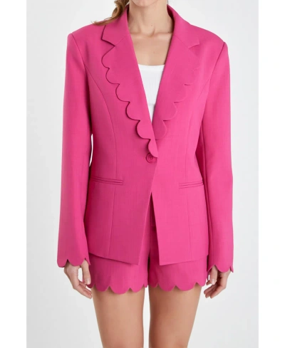 English Factory Women's Scallop Detailed Single Button Jacket In Fuchsia