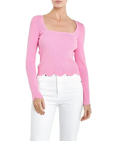 ENGLISH FACTORY WOMEN'S SCALLOP HEM LONG SLEEVE SWEATER
