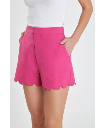 English Factory Scallop Hem High Waist Shorts In Fuchsia