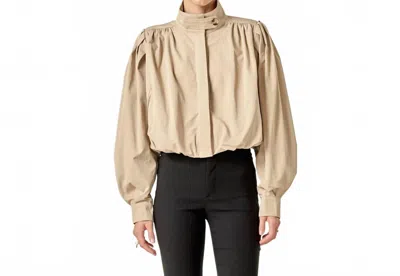 English Factory Women's Shirred Trench Short Coat In Beige In Neutral