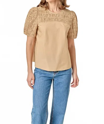 English Factory Women's Smocked Top In Tan In Brown