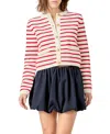 English Factory Stripe Cotton Cardigan In Red