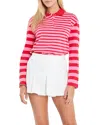 English Factory Stripe Long Sleeve Polo In Pink/red