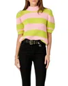 English Factory Stripe Puff Shoulder Mock Neck Sweater In Pink And Green