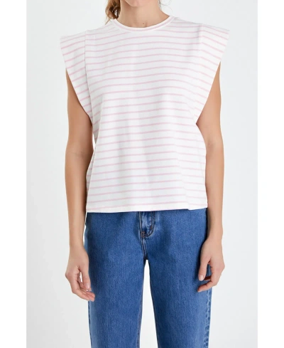 English Factory Women's Stripe Sleeveless T-shirt In White/ Pink