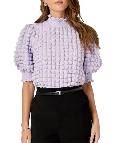 ENGLISH FACTORY WOMEN'S TEXTURED MOCK NECK SHORT SLEEVE BLOUSE
