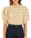 English Factory Women's Textured Mock Neck Short Sleeve Blouse In Beige Combo
