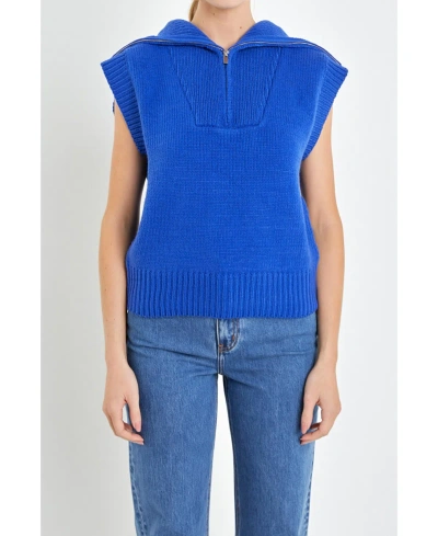 English Factory Zip Mock Neck Cap Sleeve Jumper In Royal Blue