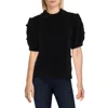 English Factory Womens Ribbed Trim Puff Sleeve Mock Turtleneck Sweater In Black