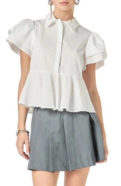 English Factory Woven Peplum Shirt In White