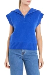 English Factory Zip Mock Neck Cap Sleeve Sweater In Royal Blue
