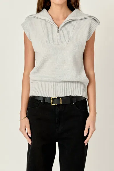 English Factory Zip Mock Neck Knit Sweater Vest In Grey In Gray