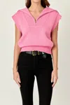 English Factory Zip Mock Neck Knit Sweater Vest In Pink
