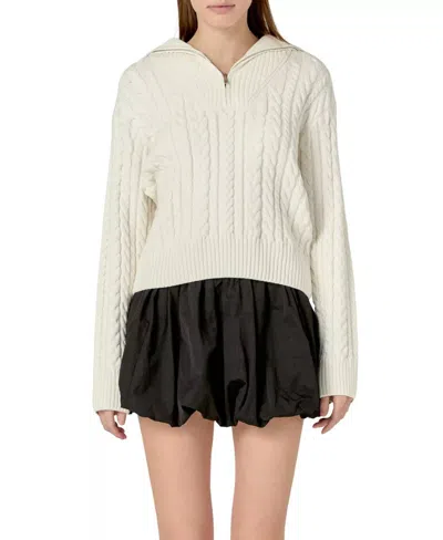 English Factory Zip Up Knit Top Sweater In Cream In White