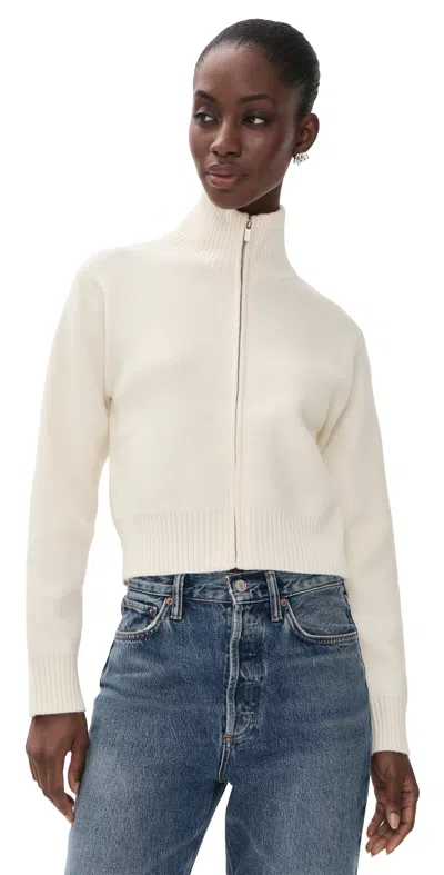 English Factory Zip-up Funnel Neck Knit Jacket Cream In White