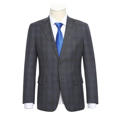 English Laundry Men's Stretch Performance Single Breasted Slim Fit Suit Set In Grey And Tan Plaid In Gray