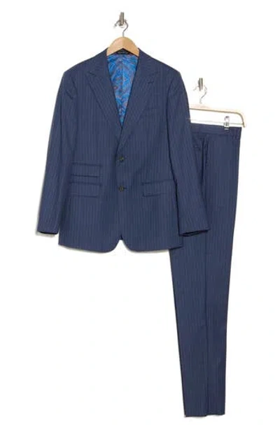 English Laundry Pinstripe Navy Wool Blend Suit In Grey/blue