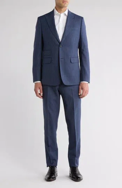 English Laundry Pinstripe Navy Wool Blend Suit In Blue