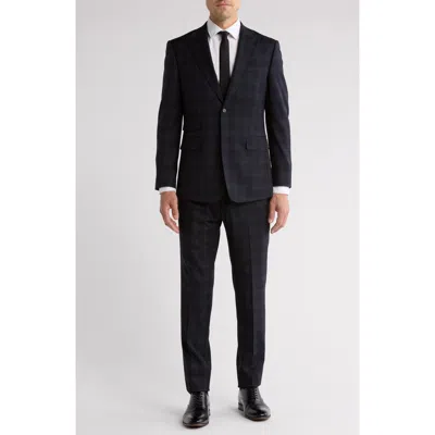 English Laundry Plaid Black Wool Blend Suit