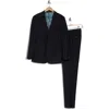 English Laundry Plaid Black Wool Blend Suit In Black/olive